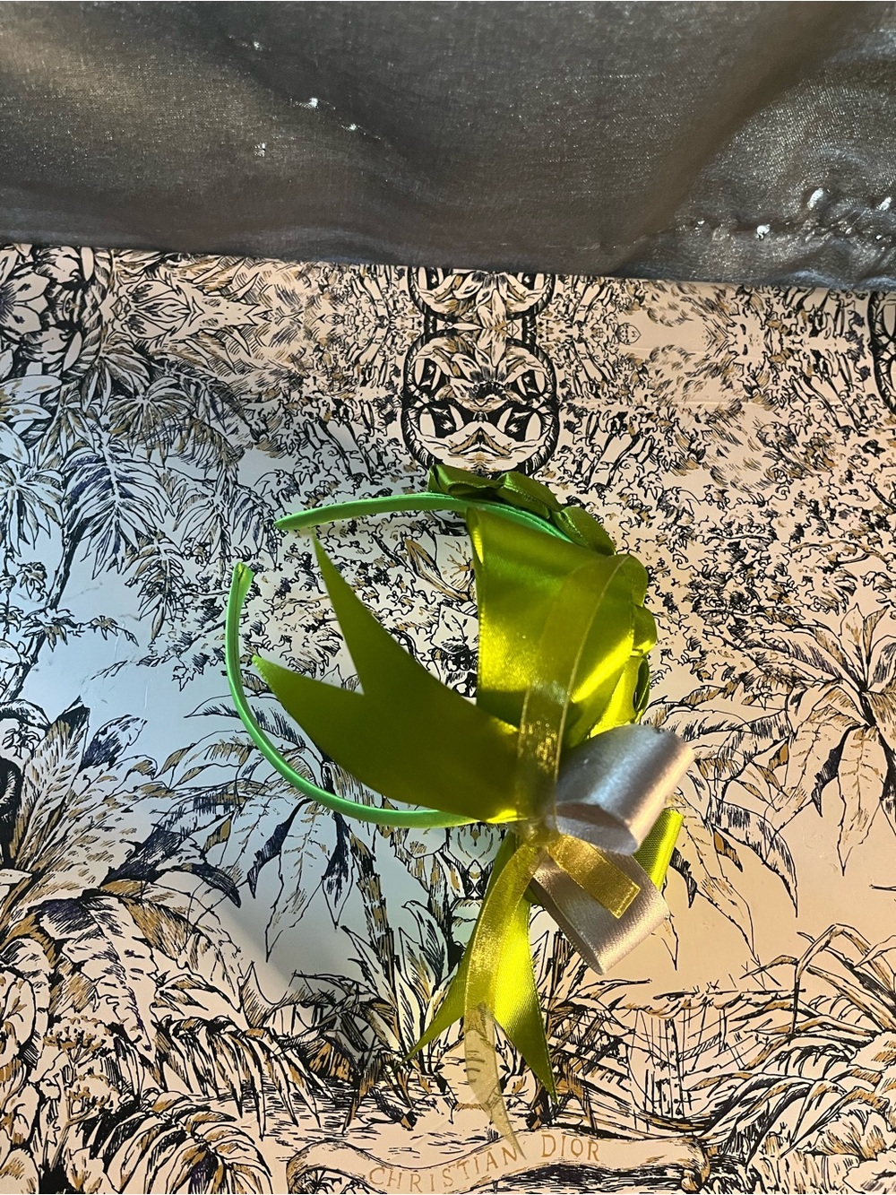 Handmade Lime Green and silver bow Ribbon Headband